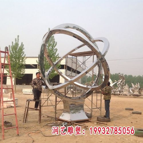 售楼部小区镜面不锈钢发光圆环雕塑 南昌白钢雕塑圆环厂的匠心之作